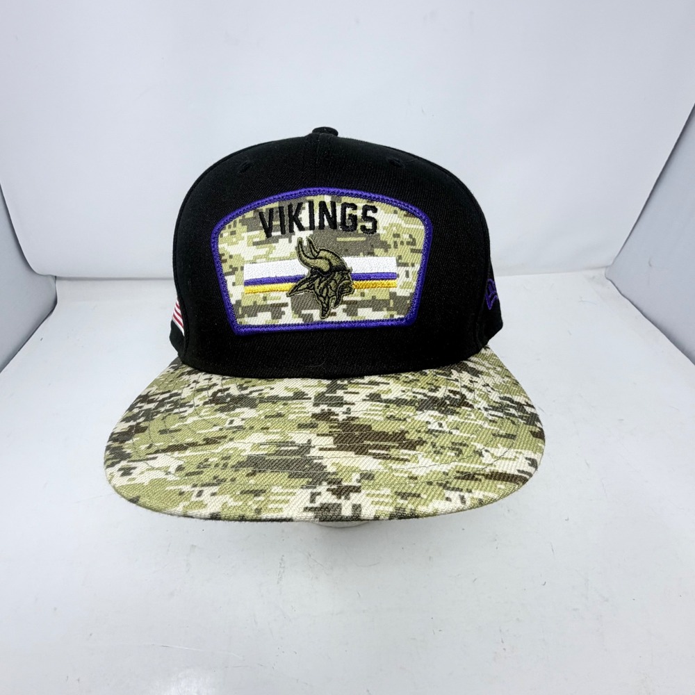 New Era 59FIFTY Minnesota Vikings Hat Mens 7 5/8 Black Camo Salute‎ To Service